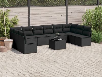 vidaXL 11-osaline aiadiivani komplekt patjadega, must, polürotang