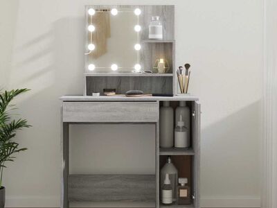vidaXL tualettlaud LEDiga, hall Sonoma tamm, 86,5 x 35 x 136 cm