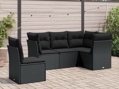 vidaXL 5-osaline aiadiivanikomplekt patjadega, must, polürotang