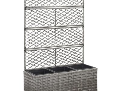 vidaXL võrega taimelava 3 potiga, 83 x 30 x 130 cm, polürotang, hall