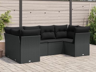 vidaXL 6-osaline aiadiivani komplekt patjadega, must, polürotang