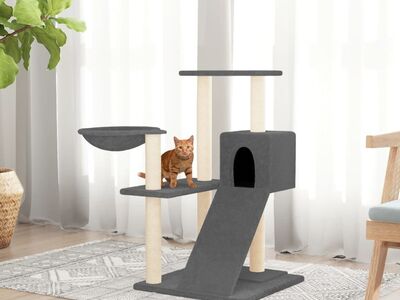 vidaXL kassimaja sisalköitega kraapimispuudega, tumehall, 82 cm