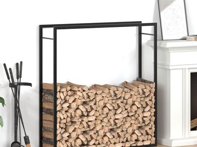 vidaXL küttepuude rest, mattmust, 110x28x116 cm, teras