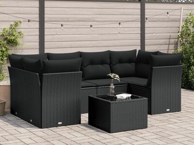 vidaXL 7-osaline aiadiivani komplekt patjadega, must, polürotang