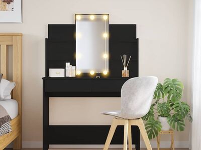 vidaXL LED-valgustusega tualettlaud, must, 96 x 40 x 142 cm