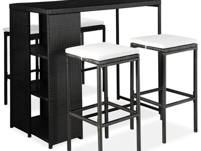 vidaXL 5-osaline aiabaari komplekt patjadega, polürotang, must