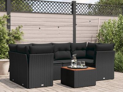 vidaXL 7-osaline aiadiivani komplekt patjadega, must, polürotang
