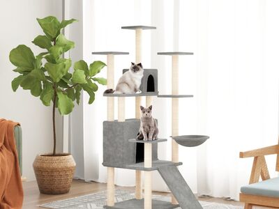 vidaXL kassimaja sisalköitega kraapimispuudega, helehall, 154 cm