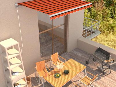 vidaXL käsitsi sissetõmmatav varikatus, 300 x 250 cm, oranž ja pruun