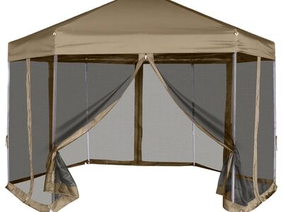 vidaXL kuusnurkne pop-up telk külgseintega, 3,6x3,1 m, pruunikashall