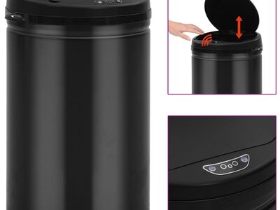 vidaXL automaatanduriga prügikast 30 l süsinikteras, must