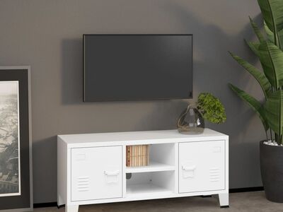 vidaXL tööstuslik telerikapp, valge, 105 x 35 x 42 cm, metall