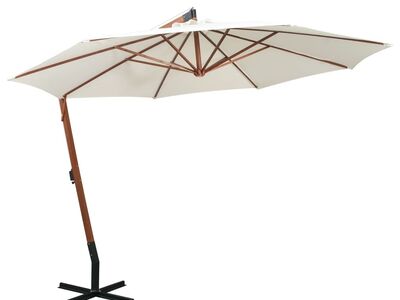 vidaXL rippuv päikesevari 350 cm puidust postiga, valge