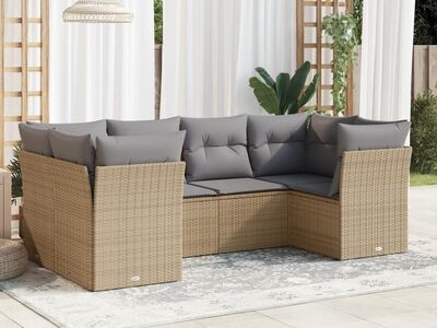 vidaXL 6-osaline aiadiivani komplekt patjadega, beež, polürotang