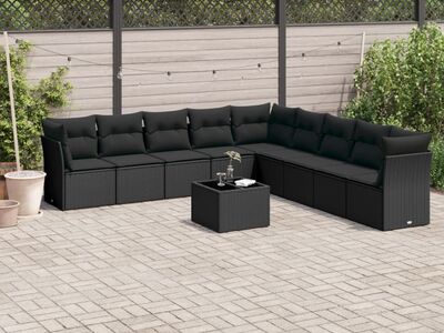 vidaXL 10-osaline aiadiivani komplekt patjadega, must, polürotang