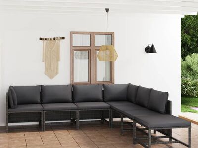 vidaXL 7-osaline aiamööbli komplekt patjadega, polürotang, hall