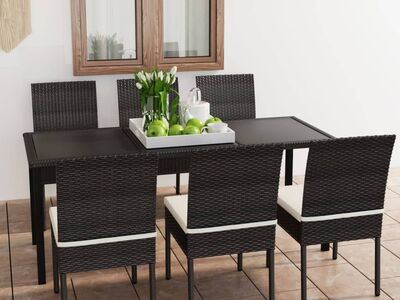 vidaXL 7-osaline aiamööbli komplekt, polürotang, must