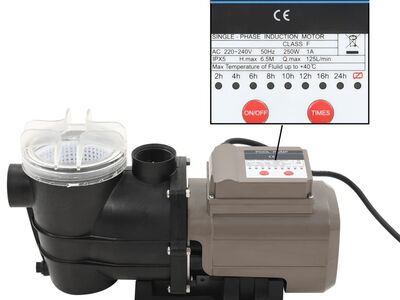 vidaXL basseinipump taimeriga, must 0,25 hj 800 l/h