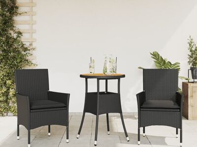 vidaXL 3-osaline aiamööbli komplekt patjadega must, PE-rotang/akaatsia