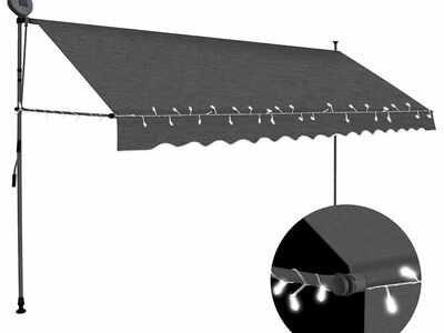 vidaXL käsitsi sissetõmmatav varikatus, LED, 350 cm, antratsiithall