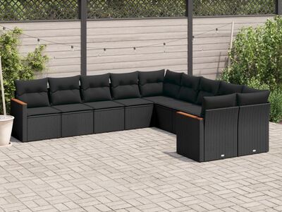 vidaXL 10-osaline aiadiivani komplekt patjadega, must, polürotang