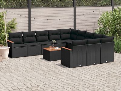 vidaXL 12-osaline aiadiivani komplekt patjadega, must, polürotang