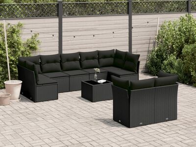 vidaXL 10-osaline aiadiivani komplekt patjadega, must, polürotang