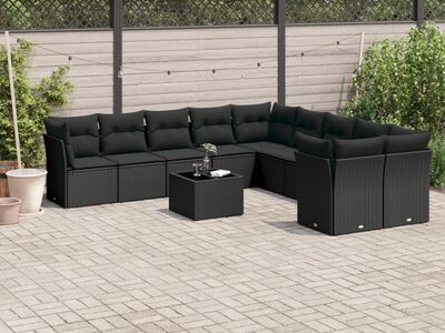 vidaXL 11-osaline aiadiivani komplekt patjadega, must, polürotang