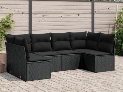 vidaXL 6-osaline aiadiivani komplekt patjadega, must, polürotang