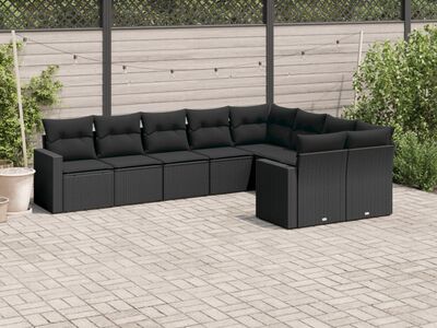 vidaXL 9-osaline aiadiivani komplekt patjadega, must, polürotang
