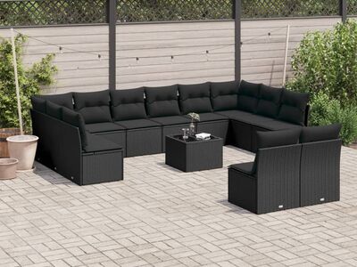 vidaXL 13-osaline aiadiivani komplekt patjadega, must, polürotang