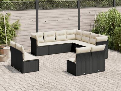 vidaXL 11-osaline aiadiivani komplekt patjadega, must, polürotang
