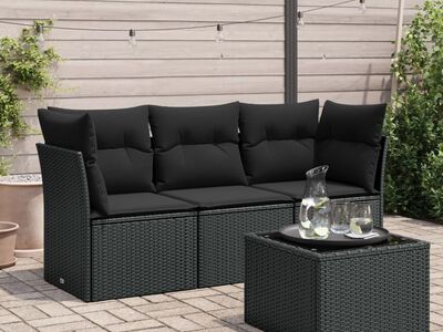 vidaXL 4-osaline aiadiivani komplekt patjadega, must, polürotang