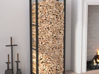 vidaXL küttepuude rest, mattmust, 50x28x132 cm, teras