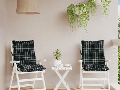 vidaXL madala seljatoega toolipadjad 2 tk, must ruudumuster, kangas