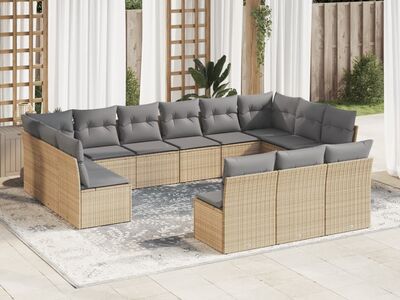 vidaXL 13-osaline aiadiivani komplekt patjadega, beež , polürotang