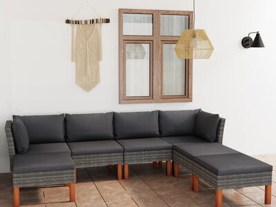 vidaXL 7-osaline aiamööblikomplekt patjadega, polürotang, hall
