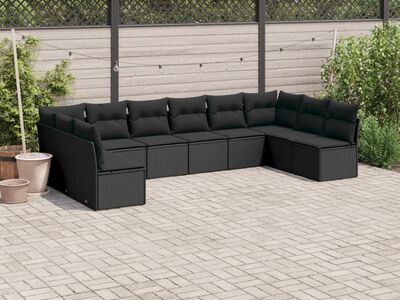 vidaXL 10-osaline aiadiivani komplekt patjadega, must, polürotang