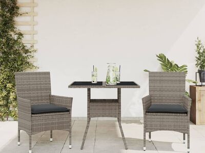 vidaXL 3-osaline aiamööbli komplekt patjadega, hall, polürotang/klaas