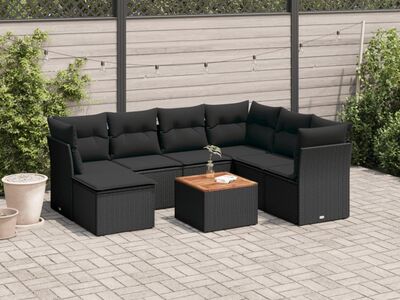 vidaXL 8-osaline aiadiivani komplekt patjadega, must, polürotang