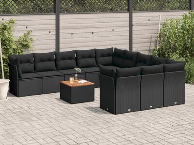 vidaXL 12-osaline aiadiivani komplekt patjadega, must, polürotang