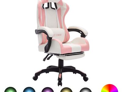 vidaXL võidusõidutool RGB LED-tuledega, roosa ja valge, kunstnahk