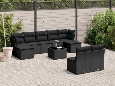 vidaXL 10-osaline aiadiivani komplekt patjadega, must, polürotang