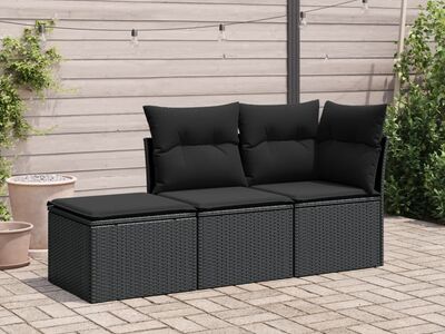 vidaXL 3-osaline aiadiivanikomplekt patjadega, must, polürotang