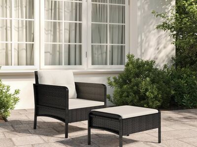 vidaXL 2-osaline aiamööbli komplekt patjadega, must, polürotang