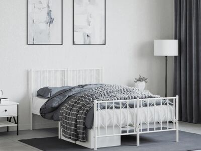 vidaXL metallist voodiraam peatsi ja jalutsiga, valge, 120 x 200 cm