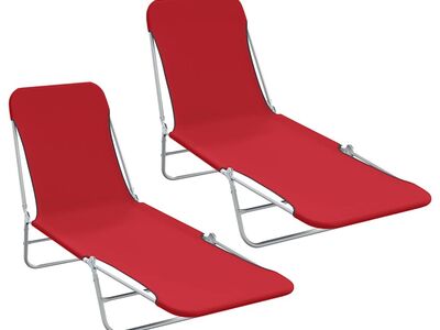 vidaXL kokkupandav lamamistool 2 tk, teras ja kangas, punane