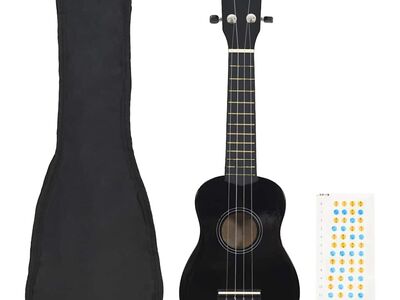 vidaXL sopran ukulele komplekt kotiga lastele must 21