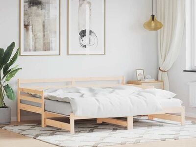 vidaXL päevavoodi väljatõmmatava osaga, 90 x 200 cm, männipuit