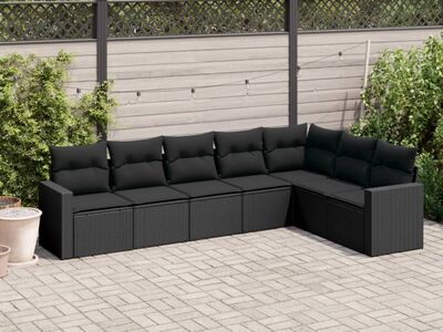 vidaXL 7-osaline aiadiivani komplekt patjadega, must, polürotang